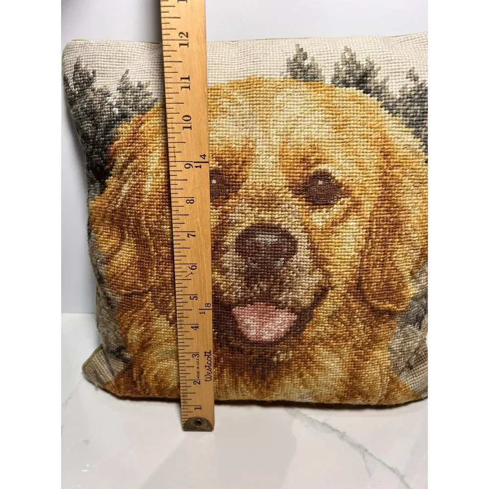 VTG Wool/ Cotton Needlepoint Pillow Golden Retriever Dog
